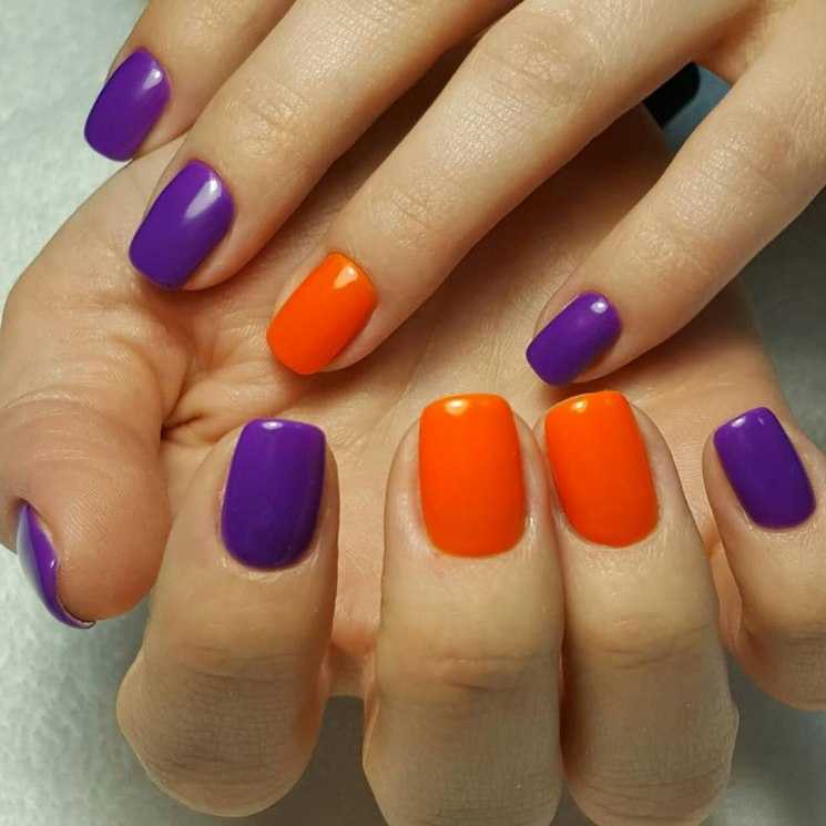 Дизайн Ногтей Фиолетово Оранжевый