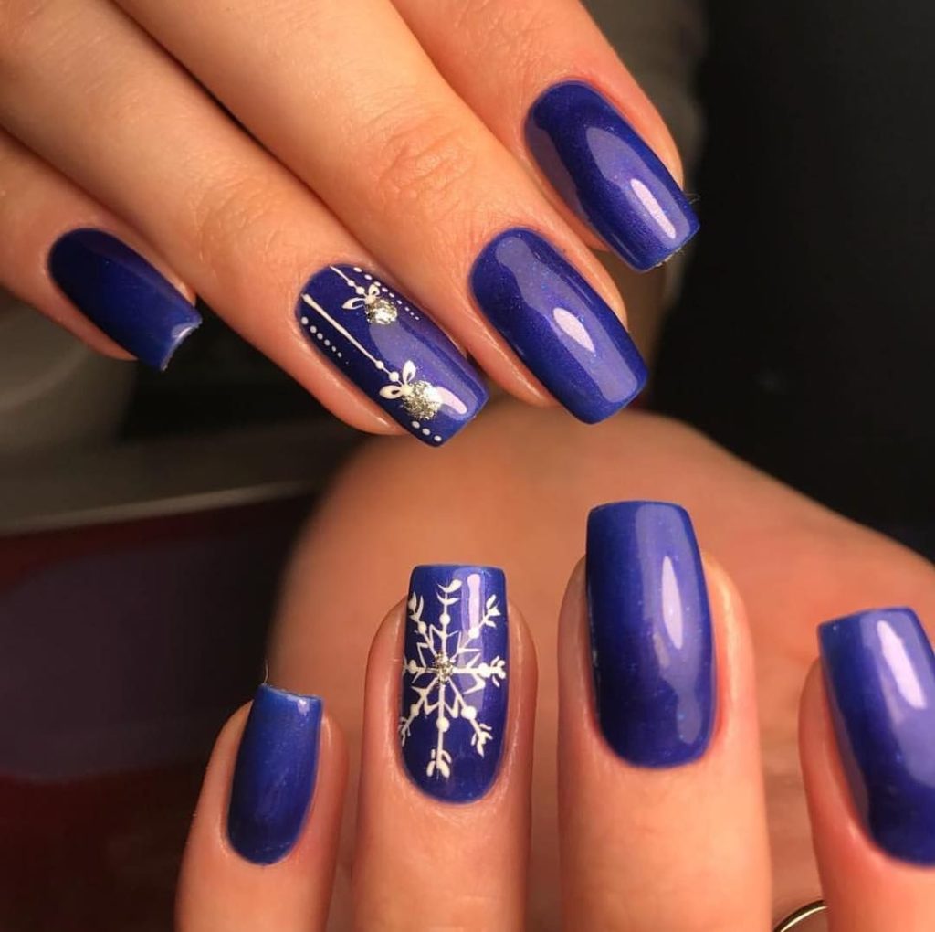 Синий Маникюр Новогодний Дизайн Квадратные Ногти