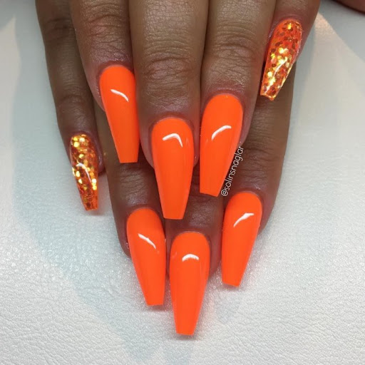 оранжевый маникюр на длинные ногти