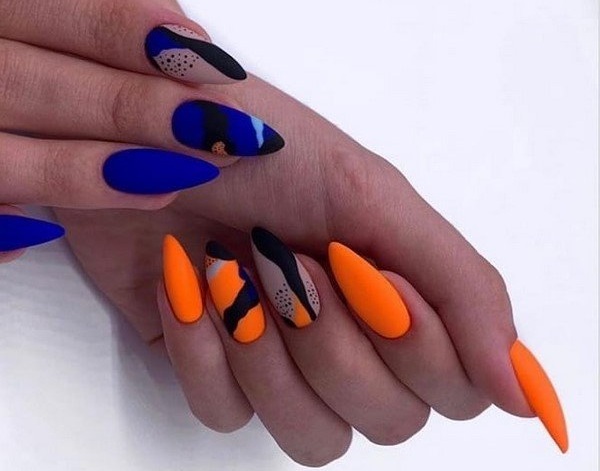 сине-оранжевый маникюр