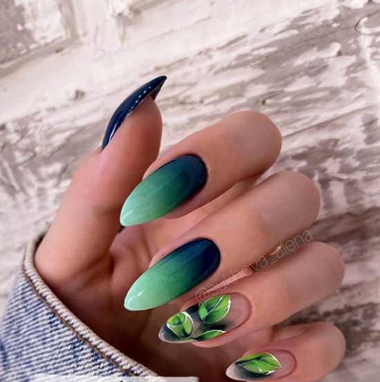 Зеленый градиент на ногтях