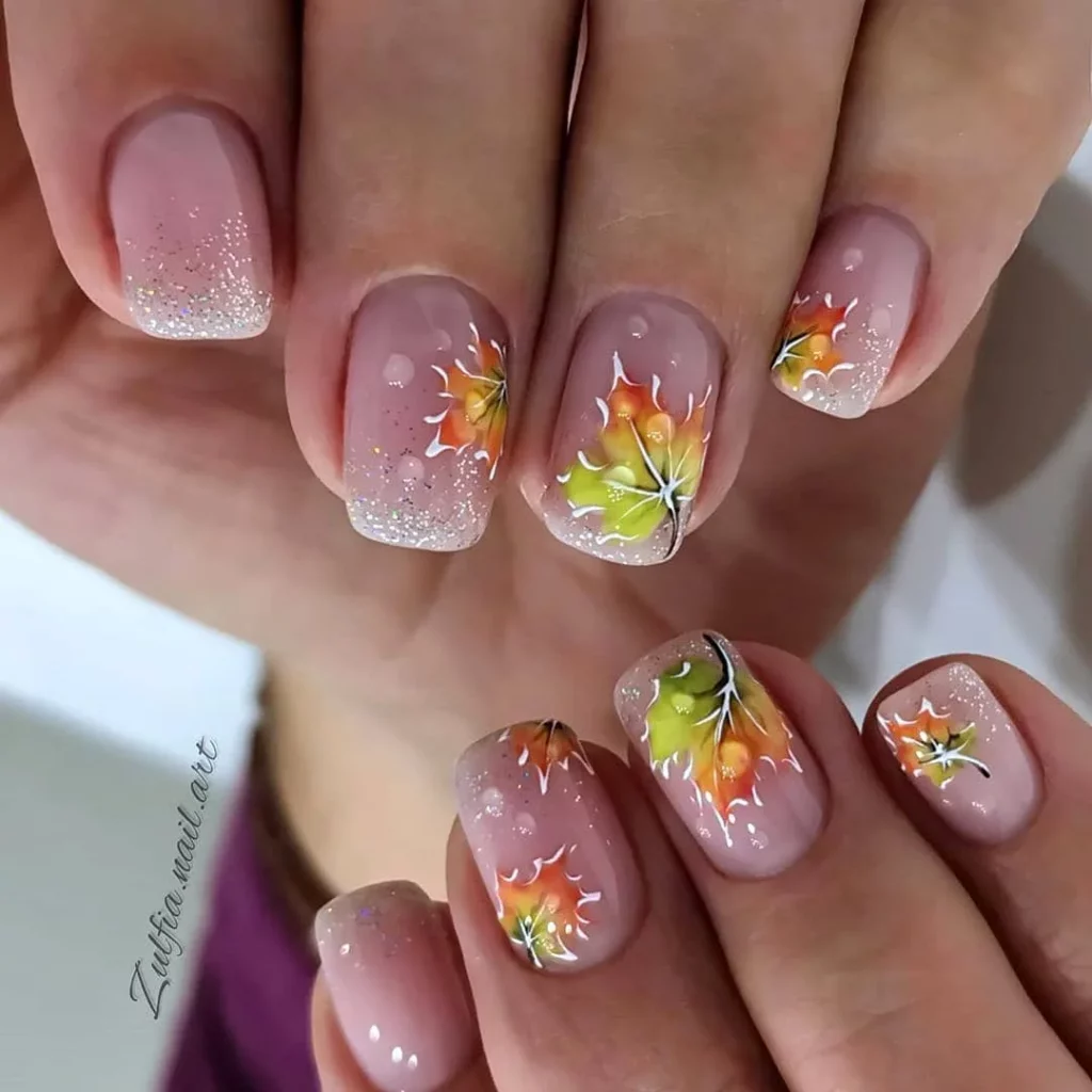 Осенние ногти с рисунком листья