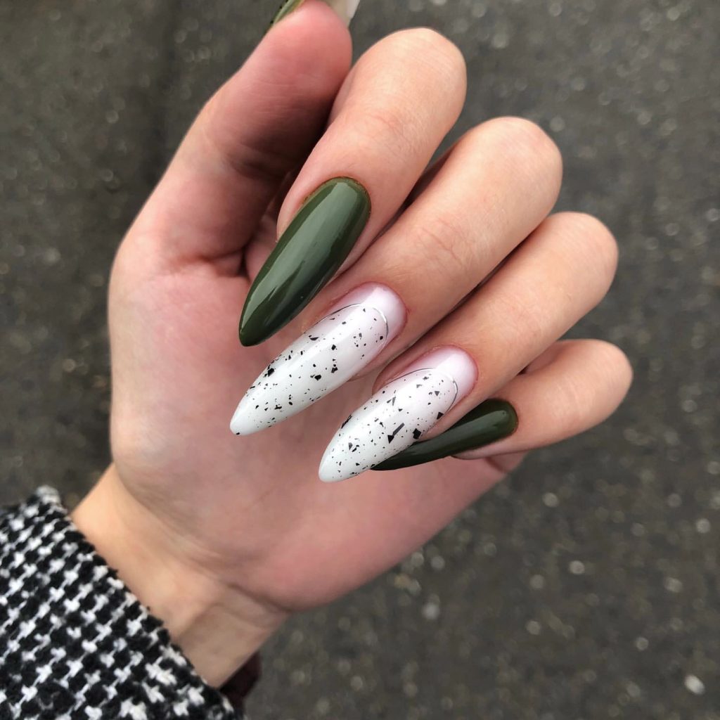 зеленый маникюр длинные ногти