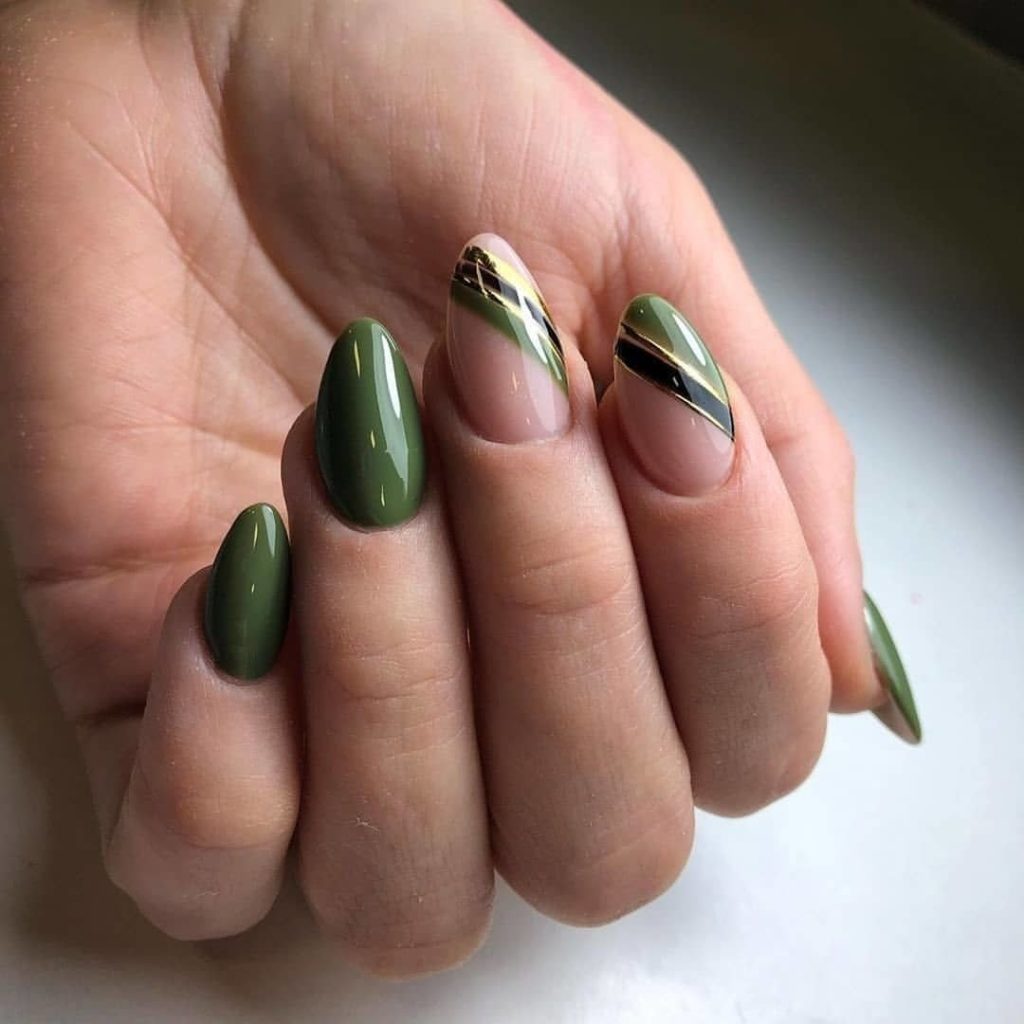 Зеленый маникюр на острые ногти